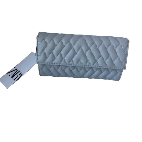 New with Tags Zara Silver Gold Robe Chain Quilted Crossbody Wallet Purse HandBag - Picture 3 of 10